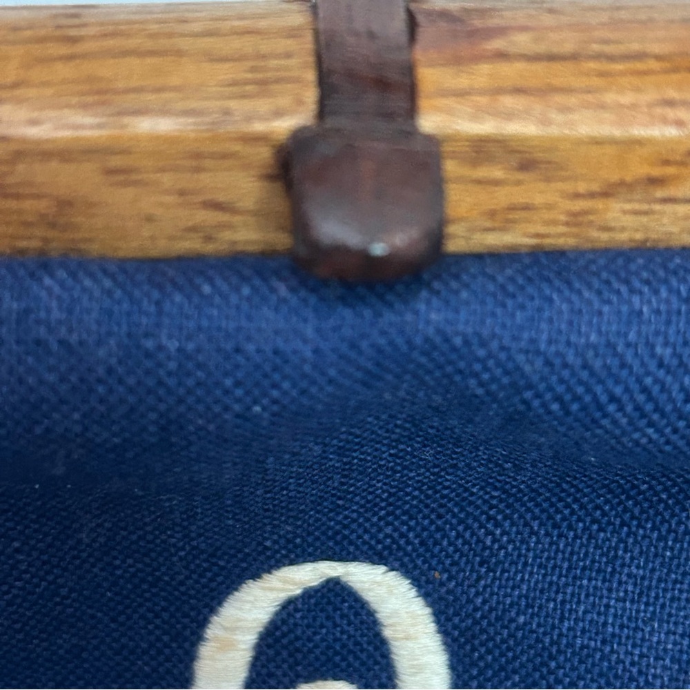 Trimingham’s  Bermuda bag Vintage Blue Handbag wood handle Monogram C purse MCM - Picture 10 of 16